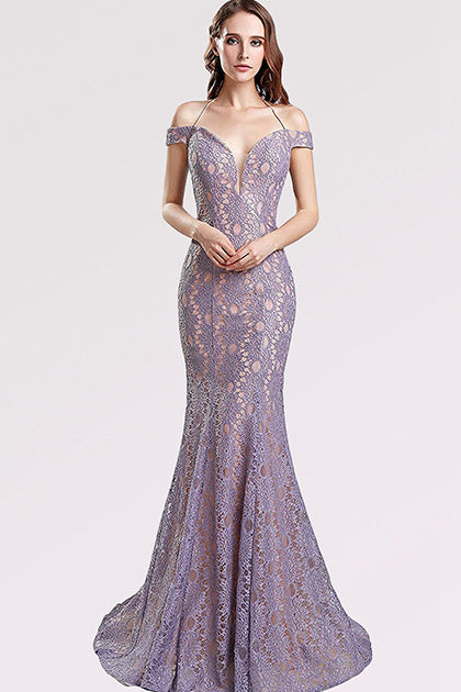 Trumpet/Mermaid Off-the-Shoulder Sweep Train Long Prom Dress