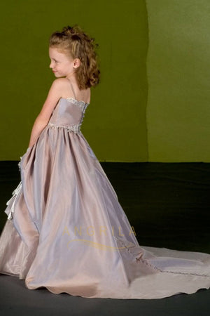 Ball-Gown Spaghetti Straps Court Train Flower Girl Dresses with Flower(s)