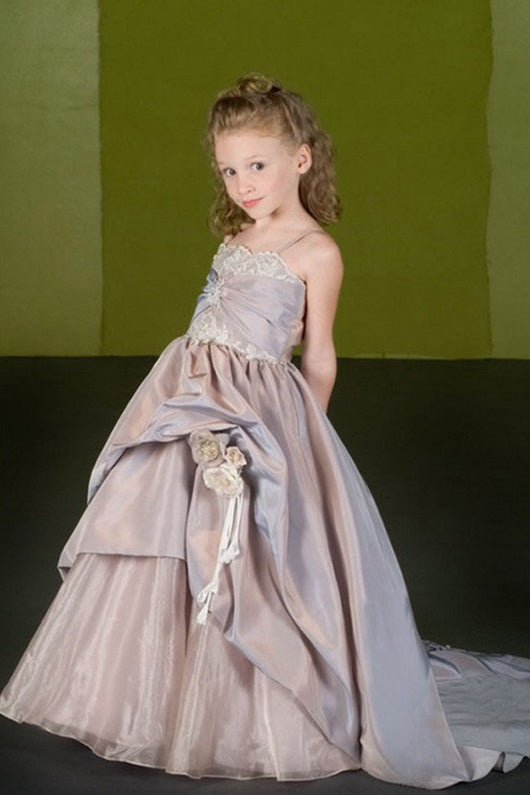 Ball-Gown Spaghetti Straps Court Train Flower Girl Dresses with Flower(s)
