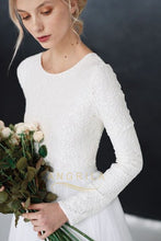 Scoop Neck Court Train Lace Wedding Dress with Long Sleeves