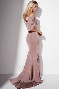 Trumpet/Mermaid Off-the-Shoulder Sweep Train Sexy Prom Dress with Ruffle