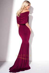 Trumpet/Mermaid Off-the-Shoulder Sweep Train Sexy Prom Dress with Ruffle