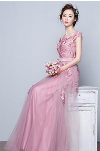 Awesome A-line Off-the-shoulder Lace Applique Lace-up Floor-length Tulle Evening Dresses