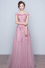 Awesome A-line Off-the-shoulder Lace Applique Lace-up Floor-length Tulle Evening Dresses