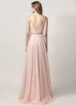 A-Line/Princess V-neck Court Train Chiffon Bridesmaid Dress With Beading