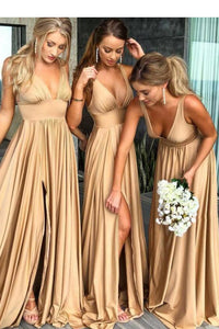 Sexy Side Split V-Neck Bridesmaid Dresses
