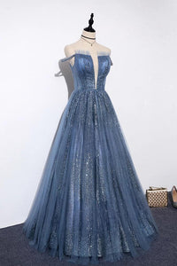 New Arrival Sequins Tulle Off-the-shoulder Floor Length Evening Dress