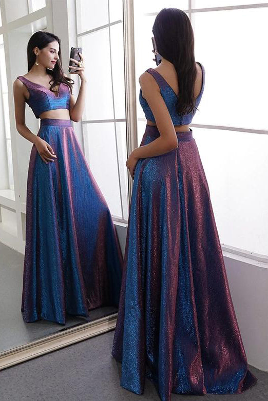 Glitter Knit Fabric Two Piece Long Evening Dresses – Angrila