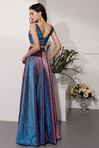 Glitter Knit Fabric Two Piece Long Evening Dresses