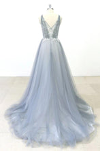 Simple Lace A-line Tulle Long Prom Dress with a Train