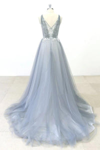 Simple Lace A-line Tulle Long Prom Dress with a Train