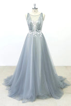 Simple Lace A-line Tulle Long Prom Dress with a Train