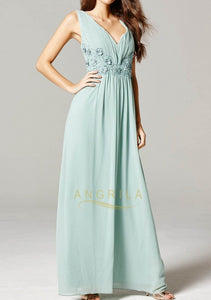 Sleek Chiffon V-Neck Prom Dresses with Lace Embroidery