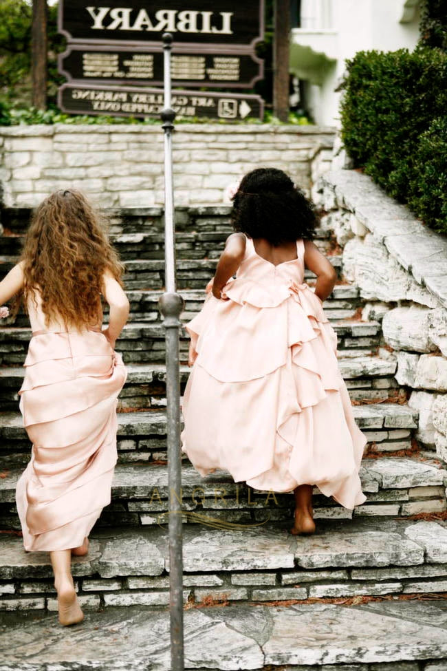 Tiered Ruffle Stretch Satin Ball Gown Flower Girl Dress