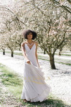 A-line Deep V-Neck Long Chiffon Bridesmaid Dresses with Spaghetti Straps