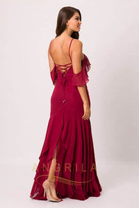 Sheath/Column Chiffon Prom Dress with a Lightly Frilled on the Collar and Sleeve