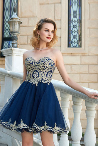 A-line/Princess Strapless Sweetheart Beading Short Formal Prom Dresses