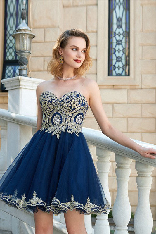 A-line/Princess Strapless Sweetheart Beading Short Formal Prom Dresses