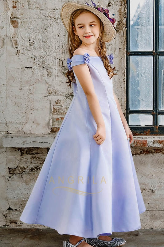 A-line Off-the-Shoulder Satin Junior Flower Girl Dresses