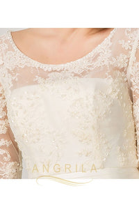 A-line Long Sleeves Illusion Neckline Bridal Wedding Dresses with Lace Appliques