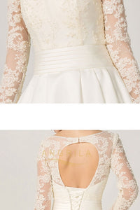 A-line Long Sleeves Illusion Neckline Bridal Wedding Dresses with Lace Appliques