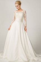 A-line Long Sleeves Illusion Neckline Bridal Wedding Dresses with Lace Appliques