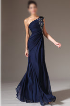 A-line One-Shoulder Beading Pleated Floor-length Evening Dresses