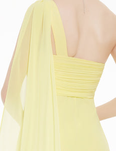 One-shoulder Sash Pleated Long Chiffon Bridesmaid Dress