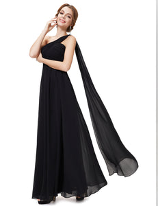 One-shoulder Sash Pleated Long Chiffon Bridesmaid Dress