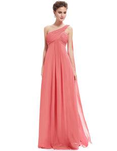 One-shoulder Sash Pleated Long Chiffon Bridesmaid Dress