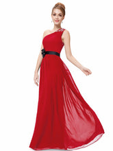 Graceful Flower Sash A-line One-shoulder Beading Long Bridesmaid Dress