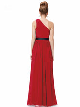 Graceful Flower Sash A-line One-shoulder Beading Long Bridesmaid Dress