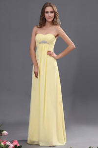 A-line Empire Strapless Sweetheart Beading Long Chiffon Formal Dresses