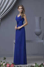 Royal Blue A-line V-neck Sleeveless Long Chiffon Bridesmaid Dresses
