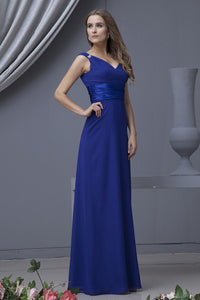 Royal Blue A-line V-neck Sleeveless Long Chiffon Bridesmaid Dresses