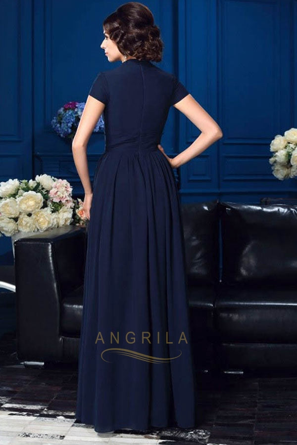 A-Line Chiffon Deep V-Neck Mother of the Bride Dresses with Short Sleeves Secondary image