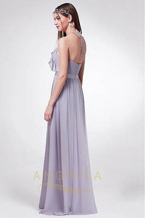 Sleek Chiffon Halter Neckline Backless Bridesmaid Dresses with Ruffles