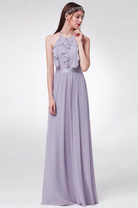 Sleek Chiffon Halter Neckline Backless Bridesmaid Dresses with Ruffles