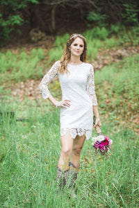 Simple Sheath/Column Short/Mini Lace Wedding Dresses with Sleeves