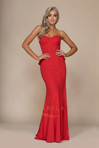 Long Sheath/Column Strapless Sweetheart Formal Prom Dresses with Ruffles