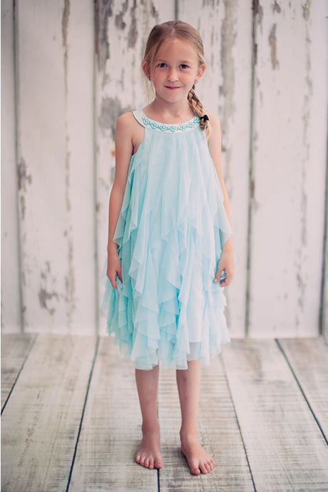 A-line/Princess Halter Mesh Waterfall Tea-length Flower Girl Dresses