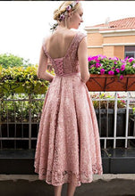 Bateau A-line/Princess Sleeveless Beading Lace up Tea-length Prom Dresses