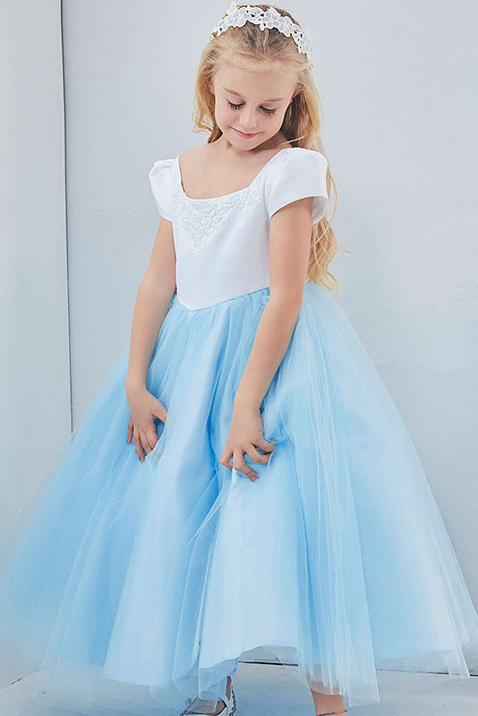 Colored Ball Gown Short Sleeves Long Flower Girl Dresses