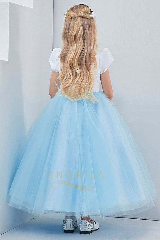 Colored Ball Gown Short Sleeves Long Flower Girl Dresses