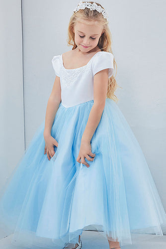 Colored Ball Gown Short Sleeves Long Flower Girl Dresses
