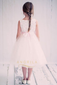 A-line/Princess Scoop Neckline Tulle Flower Girl Dresses with Sash