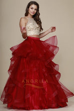 Two-Piece Ball Gown Halter Beading Tired Long Formal Prom Dresses