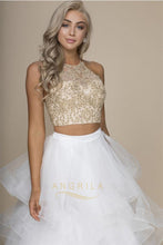 Two-Piece Ball Gown Halter Beading Tired Long Formal Prom Dresses