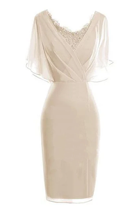 Sheath/Column V-neck Knee-Length Chiffon Glamorous Mother of the Bride Dress