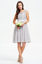 Short A-Line Sleeveless Silver Lace Chiffon Bridesmaid Dress